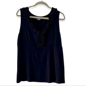 Lane Bryant Black Jersey Sleeveless Ruffled V-Neck Blouse. Size 14-16